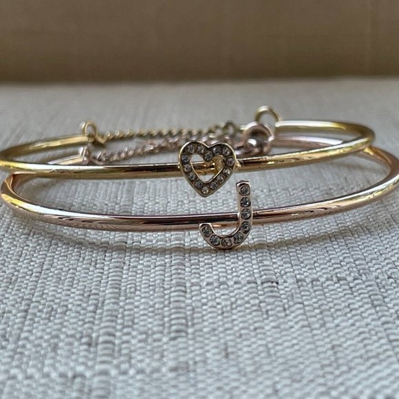 Bracelet Letter J and Heart Gold Tone Rose Gold Tone Fashion Jewelry set of 2 - Picture 3 of 11